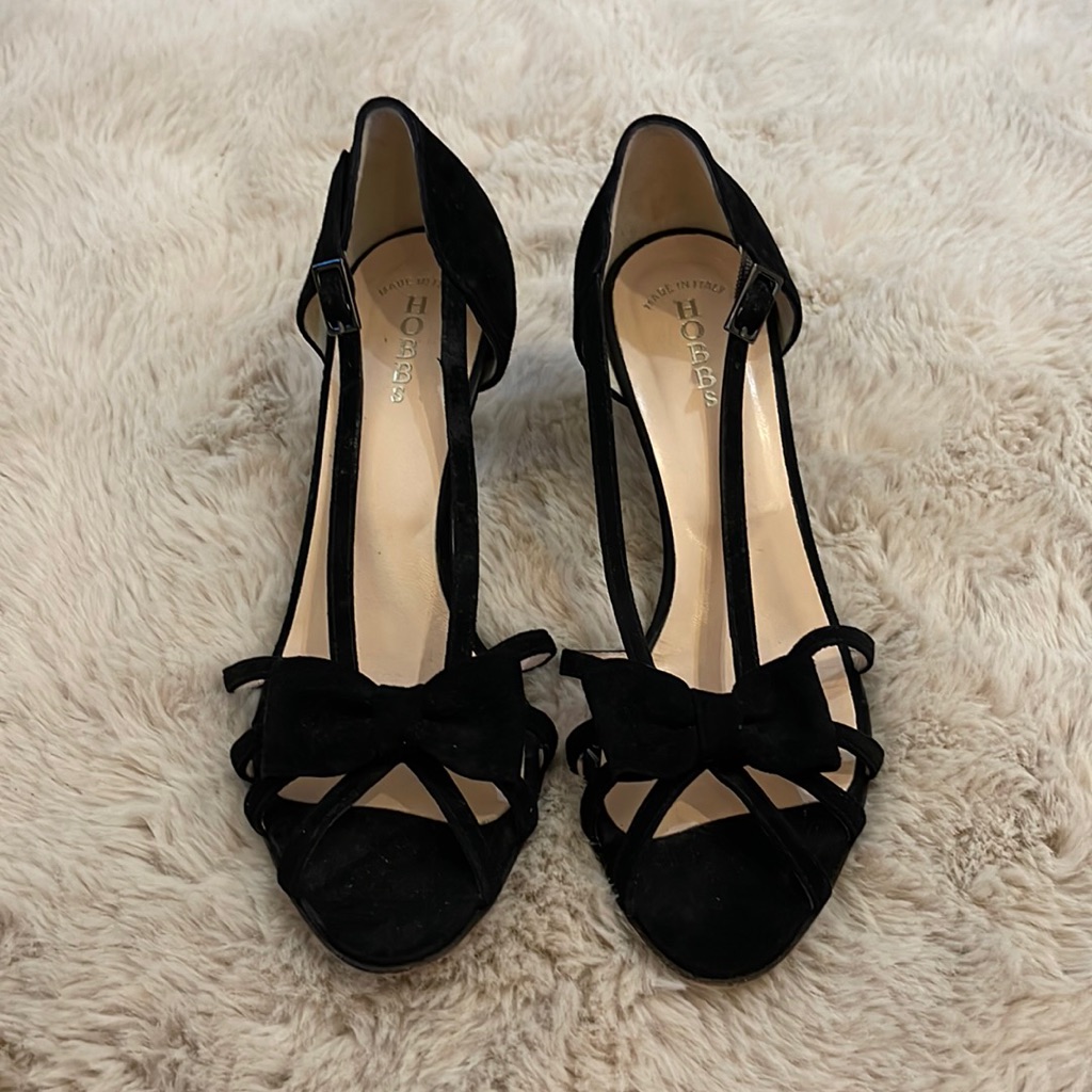 Hobbs Black Leather Suede Strappy With Bow At Front
